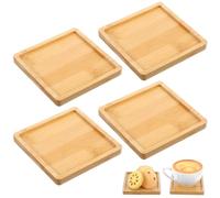 JIEYAO 4 Pcs Bamboo 3.5-inch Coaster, Modern Square Coasters Mug Pads Holder Tray Drinking Coasters Protect Tables and Non-slip for Kinds Cups and Living Room Decor