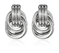 JIEYAO Chunky Silver Knot Earrings for Women, Silver Geometric Drop Dangle Earrings Twisted Earrings Trendy Dupes Jewelry Gift(silver)