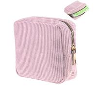 JIEYAO Corduroy Sanitary Napkin Storage Bag, Portable Period Bag for Teen Girls, Cute Period Pouch Soft Menstrual Cup Pouch Menstruation First Pad Bag Tampon Holder for Women (Pink)