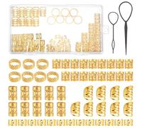 JIEYAO Gold Hair Jewelry for Braids, 110 Pcs Dreadlocks Beads, Hair Braid Rings Clips Dread Locks Coils Rings Loc Tube Bead Braid Accessories with 2 Pcs Pull Hairpins for Braids Decoration