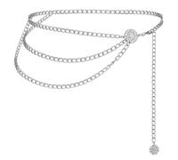 JIEYAO Multilayer Metal Chain Belts, Womens Metal Belts for Dresses Adjustable Body Belly Chain Long Waist Belt for Jeans(Silver,105cm/41.3in)