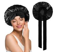 JIEYAO Satin Bonnet for Sleeping Women, Double Layer Silk Bonnet, Hair Bonnet with Elastic Tie Band Silk Sleeping Cap Nightcap Hair Protect for The Night Bonnet for Curly Hair (Black)