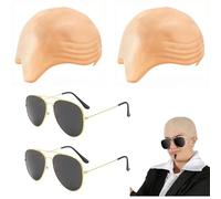 JIEYFC 4pcs Bald Cap Adult Set, Latex Bald Cap, Thick Skin Head Skull Wig, Skin Tone Hair & Sunglasses Bald Head for Halloween Kids Adults (Skin color)