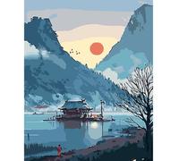 jieyisier Paint by Numbers Adult Paint by Numbers Japanese Landscape - 40 x 50 cm Linen Canvas and 3 Brushes Acrylic Paint (Without Border)