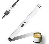 JIEYUCHU Candle Lighter, Rechargeable USB C Electric Lighter with LED Display and Hanging ring, Windproof Flameless for Candles, Parties, BBQ, Camping, Grill (Silver)