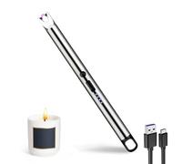 JIEYUCHU Candle Lighter, Rechargeable USB C Electric Lighter with LED Display and Hanging ring, Windproof Flameless for Candles, Parties, BBQ, Camping, Grill (B-Silver)