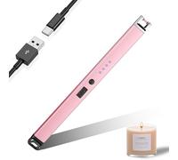 JIEYUCHU Candle Lighter, Rechargeable USB C Electric Lighter with LED Display and Hanging ring, Windproof Flameless for Candles, Parties, BBQ, Camping, Grill (Pink)