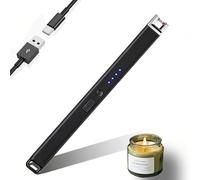 JIEYUCHU Candle Lighter, Rechargeable USB C Electric Lighter with LED Display and Hanging ring, Windproof Flameless for Candles, Parties, BBQ, Camping, Grill (Black)