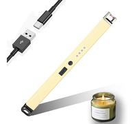 JIEYUCHU Candle Lighter, Rechargeable USB C Electric Lighter with LED Display and Hanging ring, Windproof Flameless for Candles, Parties, BBQ, Camping, Grill (Yellow)