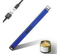 JIEYUCHU Candle Lighter, Rechargeable USB C Electric Lighter with LED Display and Hanging ring, Windproof Flameless for Candles, Parties, BBQ, Camping, Grill (Blue)