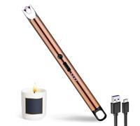 JIEYUCHU Candle Lighter, Rechargeable USB C Electric Lighter with LED Display and Hanging ring, Windproof Flameless for Candles, Parties, BBQ, Camping, Grill (B-Rose gold)