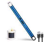 JIEYUCHU Candle Lighter, Rechargeable USB C Electric Lighter with LED Display and Hanging ring, Windproof Flameless for Candles, Parties, BBQ, Camping, Grill (B-Ice blue)