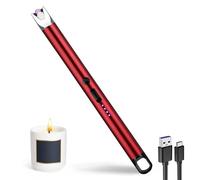 JIEYUCHU Candle Lighter, Rechargeable USB C Electric Lighter with LED Display and Hanging ring, Windproof Flameless for Candles, Parties, BBQ, Camping, Grill (B-Ice red)