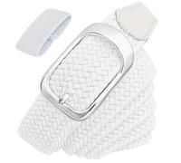JIFANPAUL Elastic Braided Belt for Men and Women,Stretchable Adjustable Web Woven Belt for Work,Casual Wear, and Golf, White Silvery Buckle, L Waist Adjustable:45"-49" (54" Length)
