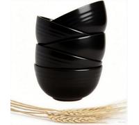 JIfengan 24 OZ Bowl, Plastic Bowls-Drop Resistant Dinnerware BPA Free, Microwave and Dishwasher Safe, Reusable for Rice Noodle Soup Dinner Bowls (Black)