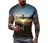 JIFENLI Unisex 3D Print t-Shirts Fashion 3D Printed Airplane Graphic T Shirts for Men Summer Casual Fun Round Neck Short Sleeve Streetwear Tees Tops