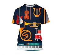 JIFENLI Unisex 3D Print t-Shirts Fashion Music Notes Guitar 3D Print T Shirt for Men Summer Casual Round Neck Short Sleeve Tees Tops T Shirts