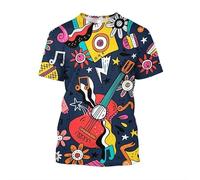 JIFENLI Unisex 3D Print t-Shirts Fashion Music Notes Guitar 3D Print T Shirt for Men Summer Casual Round Neck Short Sleeve Tees Tops T Shirts