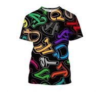 JIFENLI Unisex 3D Print t-Shirts Fashion Music Notes Guitar 3D Print T Shirt for Men Summer Casual Round Neck Short Sleeve Tees Tops T Shirts