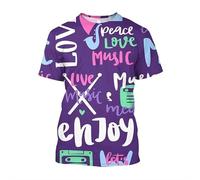 JIFENLI Unisex 3D Print t-Shirts Fashion Music Notes Guitar 3D Print T Shirt for Men Summer Casual Round Neck Short Sleeve Tees Tops T Shirts
