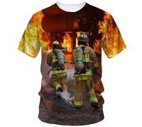 JIFENLI Unisex 3D Print t-Shirts Firefighter Pattern Print Guy Style Summer Men's Short Sleeve T-Shirt Street Creative Fashion Loose Casual Top