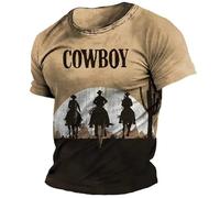 JIFENLI Unisex 3D Print t-Shirts Short Sleeve T-Shirt Men's Western Cowboy Graphic 3D Printing Fast Drying Fashion Casual O Collar Hip Hop Top