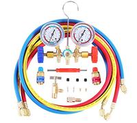 JIFETOR 3 Way AC Manifold Gauge Set, HVAC Diagnostic Freon Charging Tool for Auto Household R12 R22 R404A R134A Refrigerant, Quick Couplers Valve Core Accessories Kit(5FT Hose)