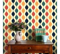 JiffDiff 70s Rainbow Removable Wallpaper, Neon Retro Checkered Wallpaper Cool Funky Wall Cling, Colorful Peel and Stick, Mid Century Modern Decor, Vintage Pattern Wall Mural Decal 15.7"x236"