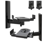 JiffyPoint Speaker Wall Mounts, Dual Side Clamping Bookshelf Speaker Stands with Adjustable Swivel & Tilt Angle, Surround Sound Bracket, 55 Lbs Capacity, 1Pair, Black