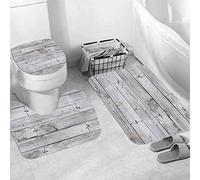 JIFOME 3 Pieces Bath Mat Set, Soft Superfine fiber Bathroom Rugs Mat,Gray Wood Planks with Knots,Machine Washable & Non Slip Bath Mats for Bathroom, Tub, Shower