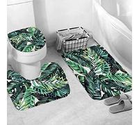 JIFOME 3 Pieces Bath Mat Set, Soft Superfine fiber Bathroom Rugs Mat,Tropical Palm Leaves,Machine Washable & Non Slip Bath Mats for Bathroom, Tub, Shower