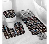 JIFOME 3 Pieces Bath Mat Set, Soft Superfine fiber Bathroom Rugs Mat,Vintage Realistic Book Shelf Read Book Worm Theme,Machine Washable & Non Slip Bath Mats for Bathroom, Tub, Shower