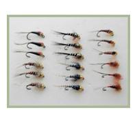 Jig Nymphs, trout flies, 18 Pack BARBLESS 6 patterns, Size 12 to 16, Fly Fishing