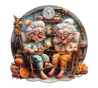 Jigfoxy Happy Grandmas Wooden Jigsaw Puzzles for Adults | 300pcs Unique Animal Shape Wood Puzzles, Christmas Birthday Gifts for Family Friend with wooden box(13.4*13.4in)