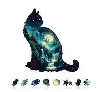 Jigfoxy Wooden Puzzles for Adults, 170-Piece Black Cat World Jigsaw Puzzle, Unique Animal-Shaped Jigsaw Puzzle for Adults and Teens, Creative Gift with Premium Wooden Box,13.4 * 11.8in