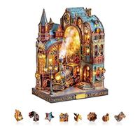 Jigfoxy Wooden Puzzles for Adults, 220-Piece Steam Castle Jigsaw Puzzle, Unique Animal-Shaped Jigsaw Puzzle for Adults and Teens, Creative Gift with Premium Wooden Box,13.4 * 10.6in