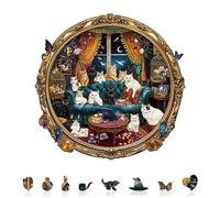 Jigfoxy Wooden Puzzles for Adults, 260-Piece Cat Party Night Jigsaw Puzzle, Unique Animal-Shaped Jigsaw Puzzle for Adults and Teens, Creative Gift with Premium Wooden Box,13.4 * 13in