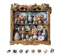 Jigfoxy Wooden Puzzles for Adults, 270-Piece Porcelain Treasures Jigsaw Puzzle, Unique Animal-Shaped Jigsaw Puzzle for Adults and Teens, Creative Gift with Premium Wooden Box,12.6 * 12.6in