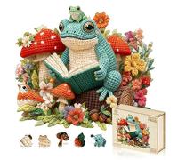 Jigfoxy Wooden Puzzles for Adults, 275-Piece Reading Frog Jigsaw Puzzle, Unique Animal-Shaped Jigsaw Puzzle for Adults and Teens, Creative Gift with Premium Wooden Box,13.5 * 12in