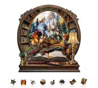 Jigfoxy Wooden Puzzles for Adults, 280-Piece The Train in The Book Jigsaw Puzzle, Unique Animal-Shaped Jigsaw Puzzle for Adults and Teens, Creative Gift with Premium Wooden Box,13.4 * 12.6in