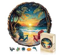 Jigfoxy Wooden Puzzles for Adults, 295-Piece Sunset Beach Jigsaw Puzzle, Unique Animal-Shaped Jigsaw Puzzle for Adults and Teens, Creative Gift with Premium Wooden Box,13.4 * 13.3in