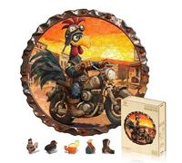 Jigfoxy Wooden Puzzles for Adults, 300-Piece The Westbound Rooster Jigsaw Puzzle, Unique Animal-Shaped Jigsaw Puzzle for Adults and Teens, Creative Gift with Premium Wooden Box,13.4 * 13.3in