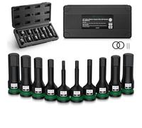 JiGiU 10PCS 1/2" Drive Impact Metric Allen Hex Bit Socket Set S2 Material with Storage Case 5mm 6mm 8mm 10mm 12mm 14mm 16mm 17mm 18mm 19mm for Professional Mechanic and Auto Repair