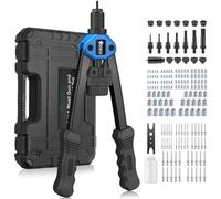 JiGiU 2 in 1 Rivet Nut Tool and Rivet Gun, Hand Rivnut Gun Rivet Nut Gun Tool Heavy Duty Rivnut Tool Kit with M3 M4 M5 M6 M8 M10 M12 & 3.2/4.0/4.8/6.0/6.4 Rivet Heads,110 Nuts & 50 Rivets (Blue)