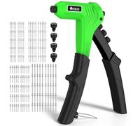 JiGiU Rivet Gun with 200PCs Rivets One-Handed Pop Rivet Gun Set Professional Hand Riveter Manual Riveting Tool 4 Tool-free Interchangeable Nosepieces Effortless Handle Design for Plastic Metal Leather
