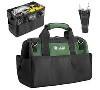 JiGiU Tool Bag Large Tool Storage Bag Multifunctional Organiser for Hand Tools with Shoulder Strap Large Capacity 14-Pockets Waterproof Hard Base Tool Organiser Wide Open Mouth Bag