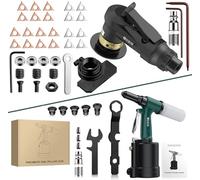 JiGiU Upgraded Air Chamfer Tool Pneumatic Chamfering Machine with Straight Guide Plate & Pneumatic Air Riveter with 4 Interchangeable Nozzles 2.4mm, 3.2mm, 4.0mm, 4.8mm and 6.4mm