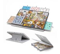 Jigpal 1000 Piece Tilting Jigsaw Puzzle Board with 2-in-1 Stand & Cover, 3 Angle Adjust Puzzle Table with 6 Colorful Drawers, Lightweight Jigsaw Game Boards for Adults - Light Gray