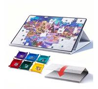 Jigpal Jigsaw Puzzle Board with Adjustable Foldable Stand & Cover, Lightweight Portable Puzzle Board Table with Felt Easel, Jigsaw Board for Up to 1000 Pieces with 6 Colored Sorting Trays (Light Gray)