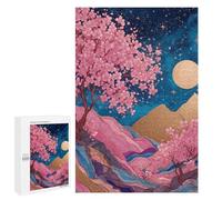 Jigsaw 1000 PCS Cherry Blossom Night Sky Art Print Jigsaw Puzzles for Teenagers Improve Memory Educational Challenge Gifts for Friends And Family 1000 PCS